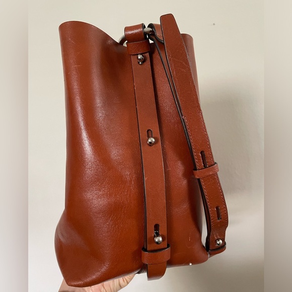 Rebecca Minkoff Cognac Leather Convertible Chain Bucket Bag - Picture 8 of 15